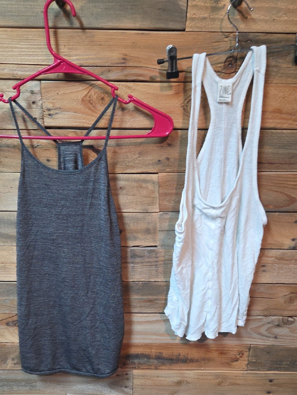 Zine Clothing White Racerback Tank and Charcoal Spaghetti-Strap Tank Duo
